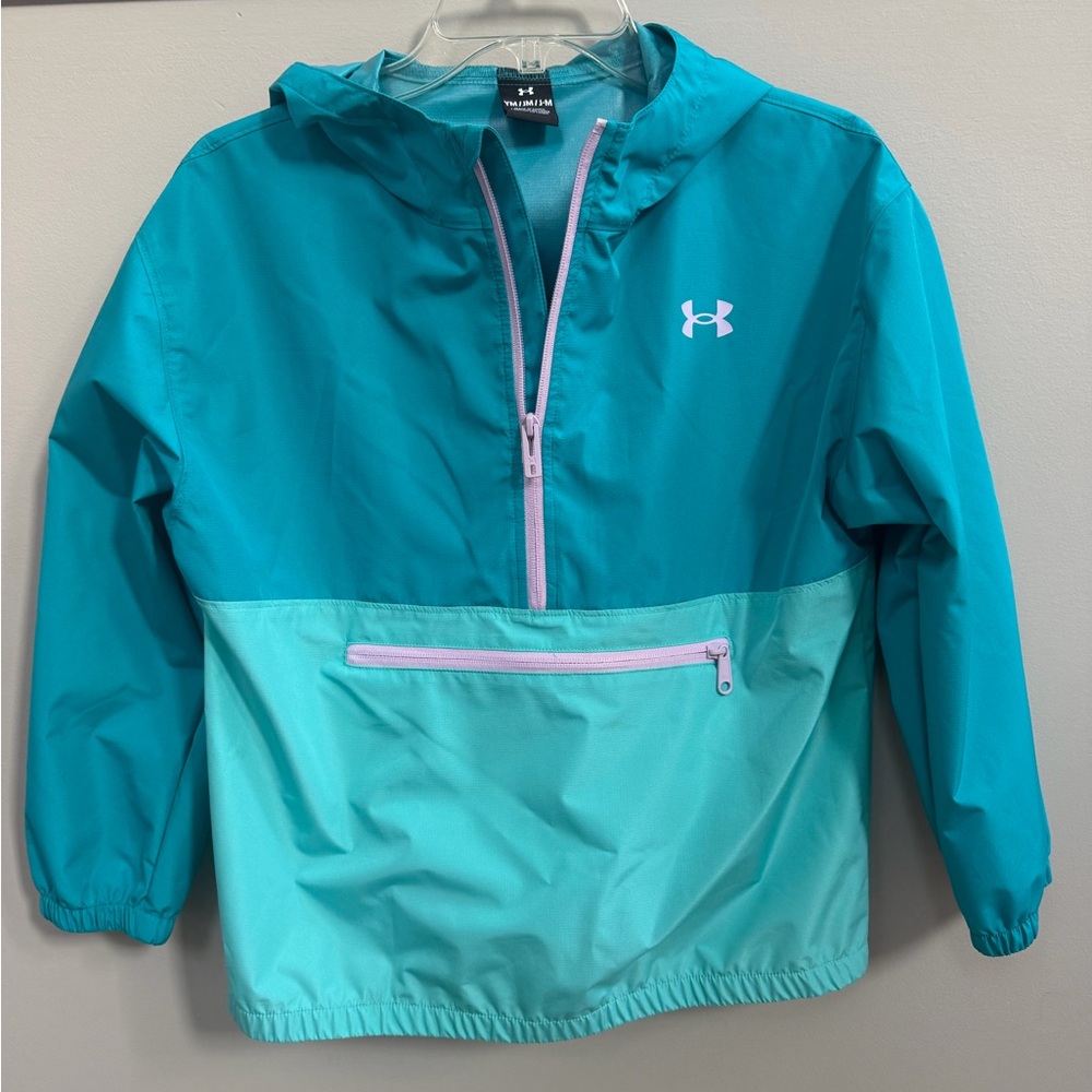 Kids NWOT Under Armour Teal & Aqua Quarter-Zip Rain Pullover